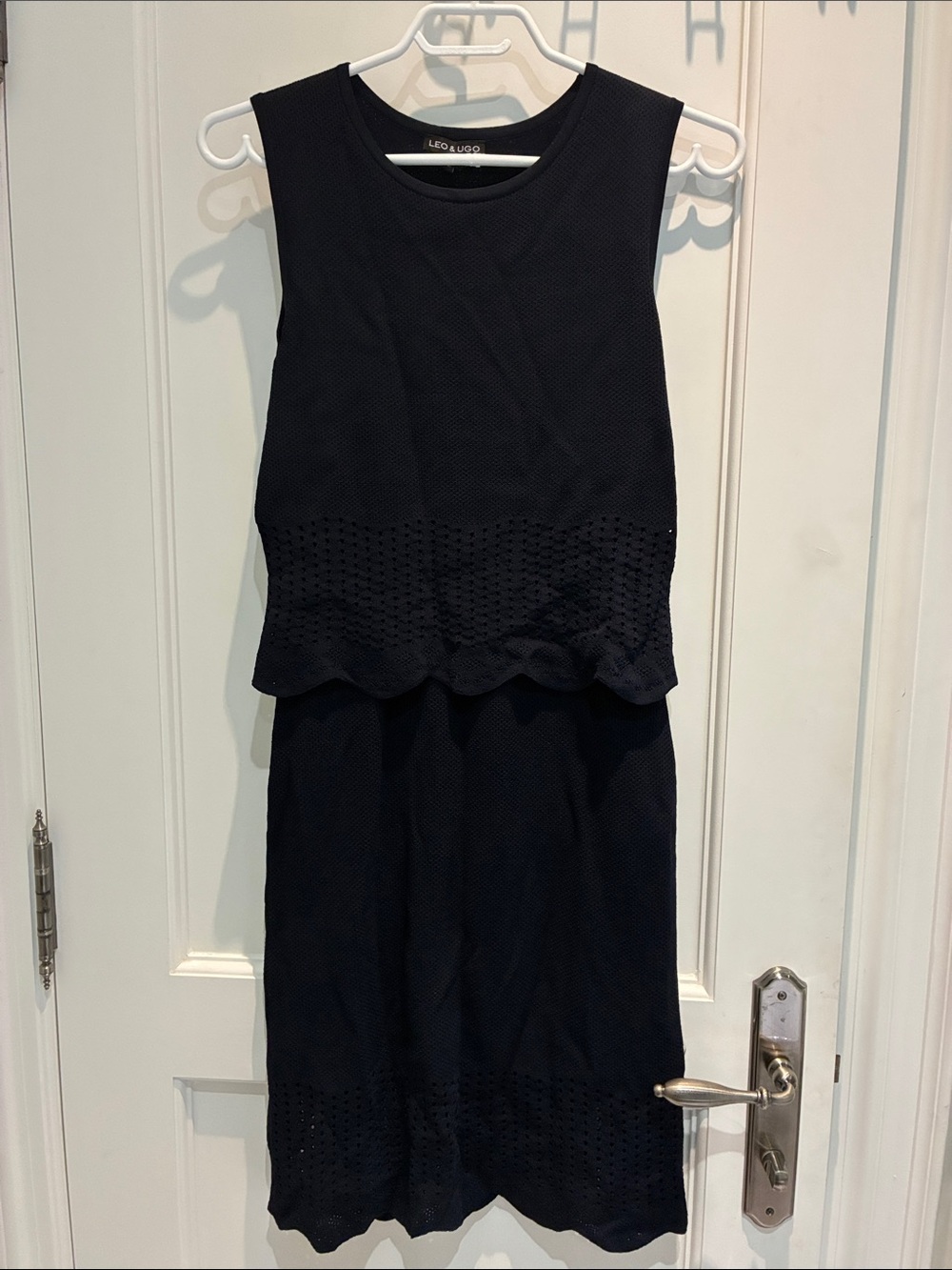 Leo & Ugo Paris Navy Pointelle Sleeveless Peplum Knit Dress Size 2 / M ⭐️